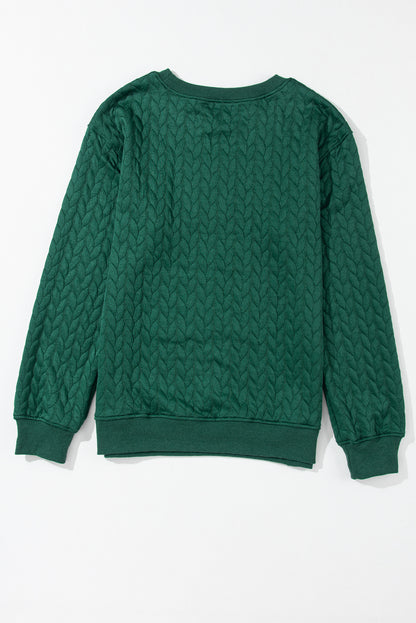 Blackish Green Merry And Bright Cable Knit Pullover Sweatshirt