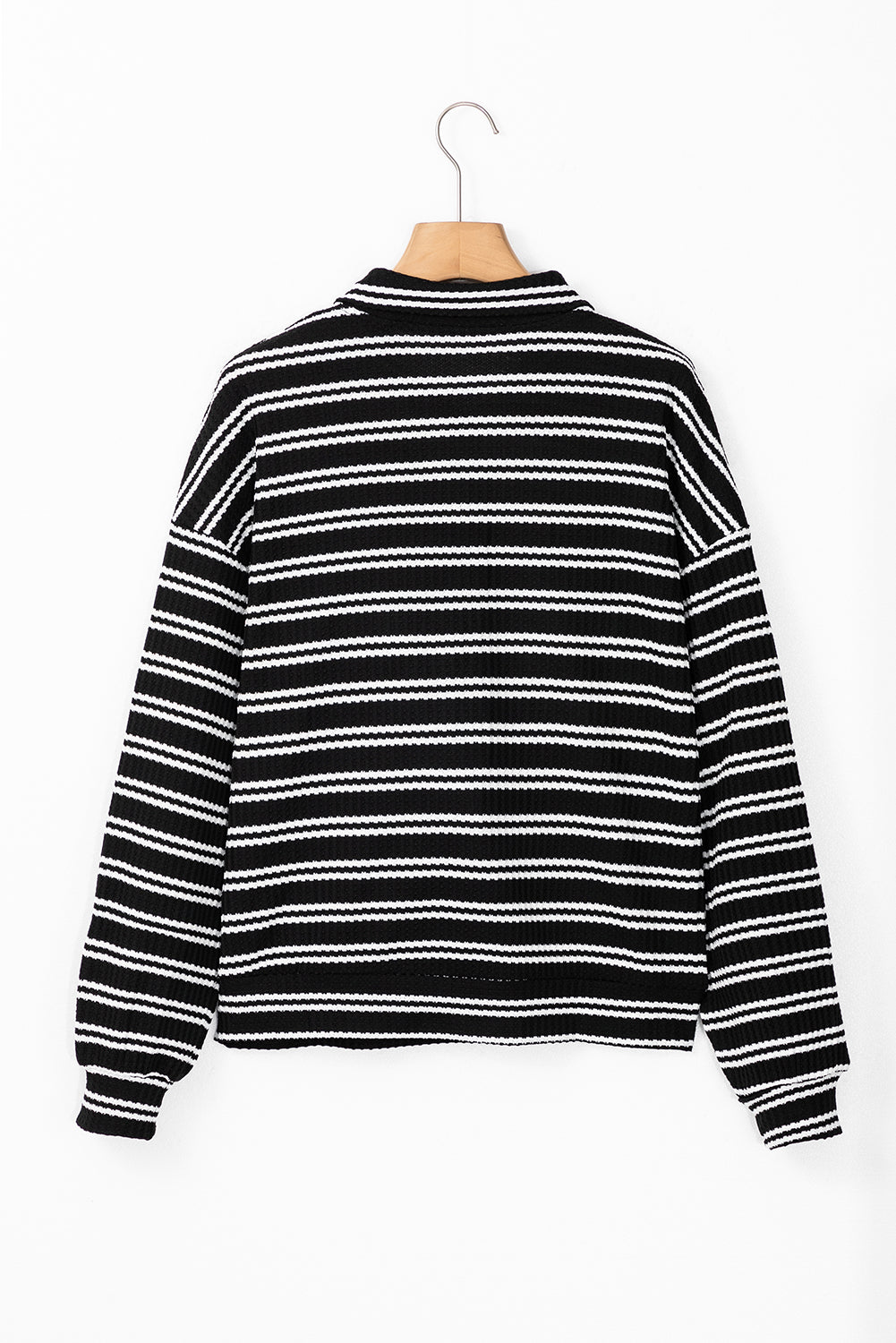 Textured Black Stripe Long Sleeve Quarter Zip Top