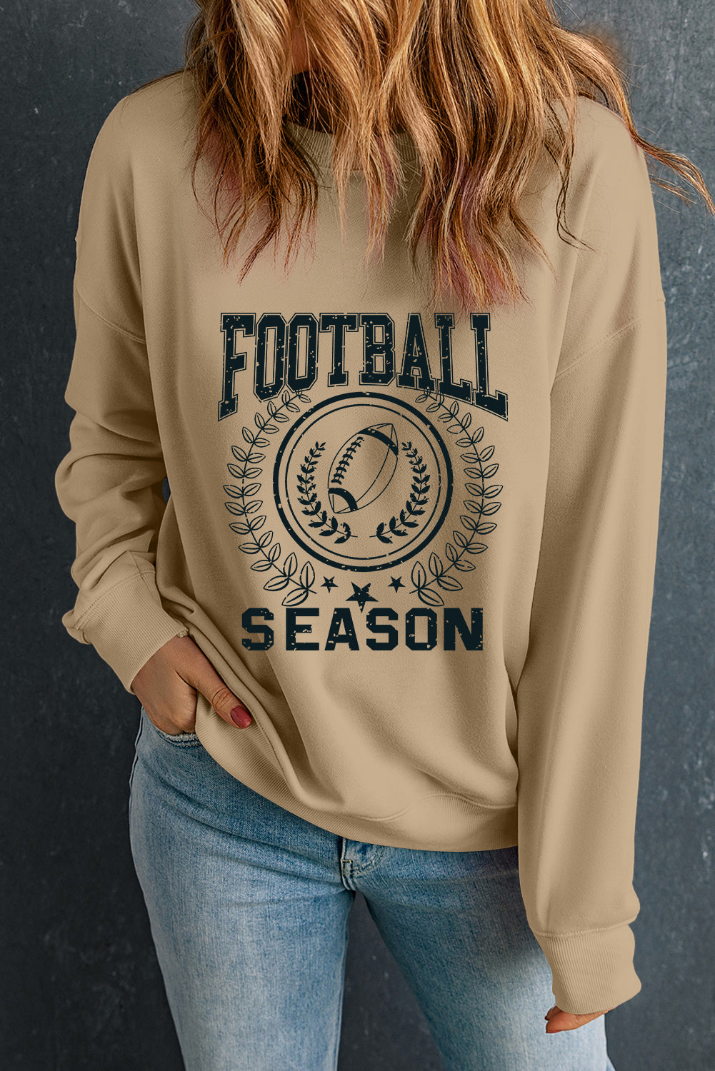 Khaki Game Day Rugby Football Season Graphic Sweatshirt