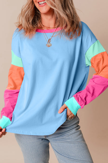 Navy Colorblock Oversized Long Sleeve Top