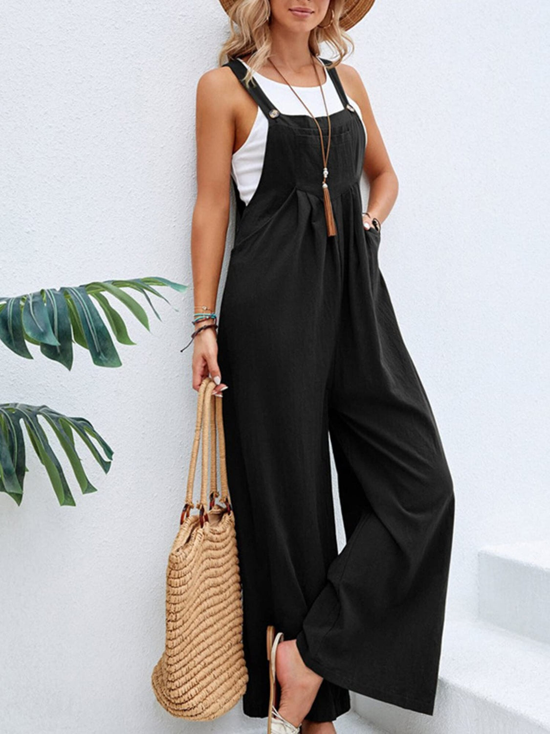 Full Size Square Neck Wide Strap Overalls - Stylish & Comfortable