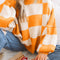 Orange Checkered Bishop Sleeve Sweater - Cozy & Chic