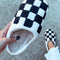 Cozy Black Checkered Print Fuzzy Slip-On Winter Slippers