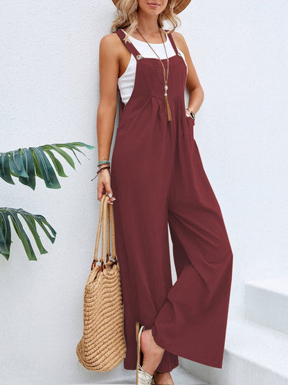 Full Size Square Neck Wide Strap Overalls - Stylish & Comfortable