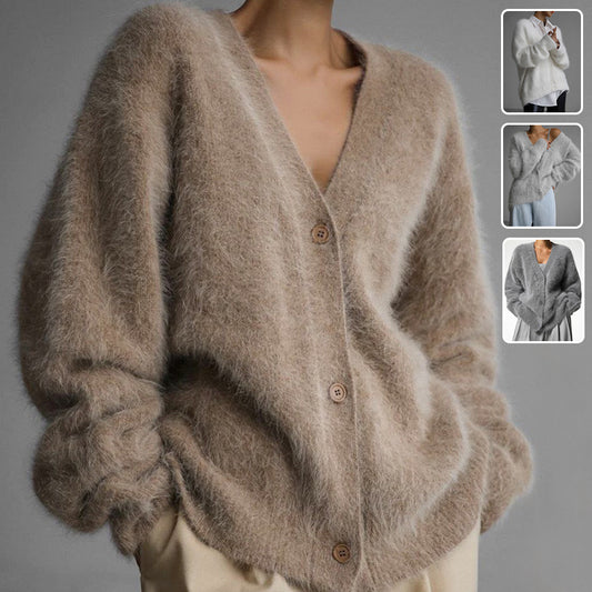 Chic Loose V-Neck Button Cardigan for Women - Cozy Fall & Winter Sweater