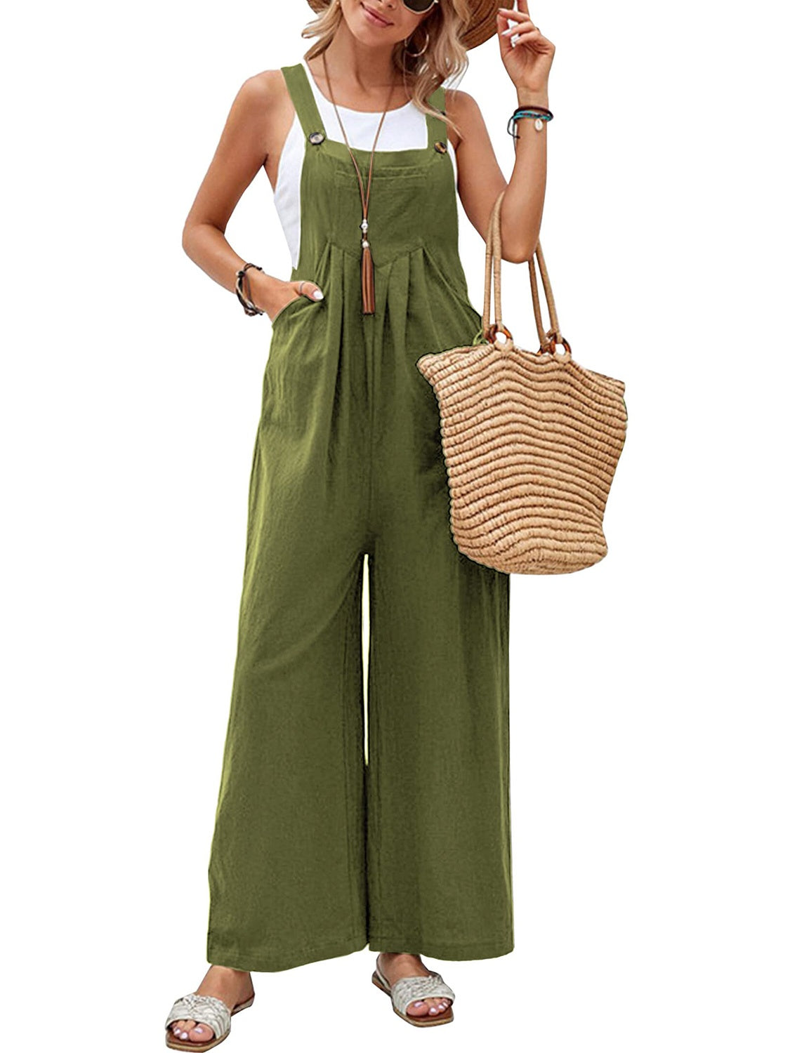 Full Size Square Neck Wide Strap Overalls - Stylish & Comfortable