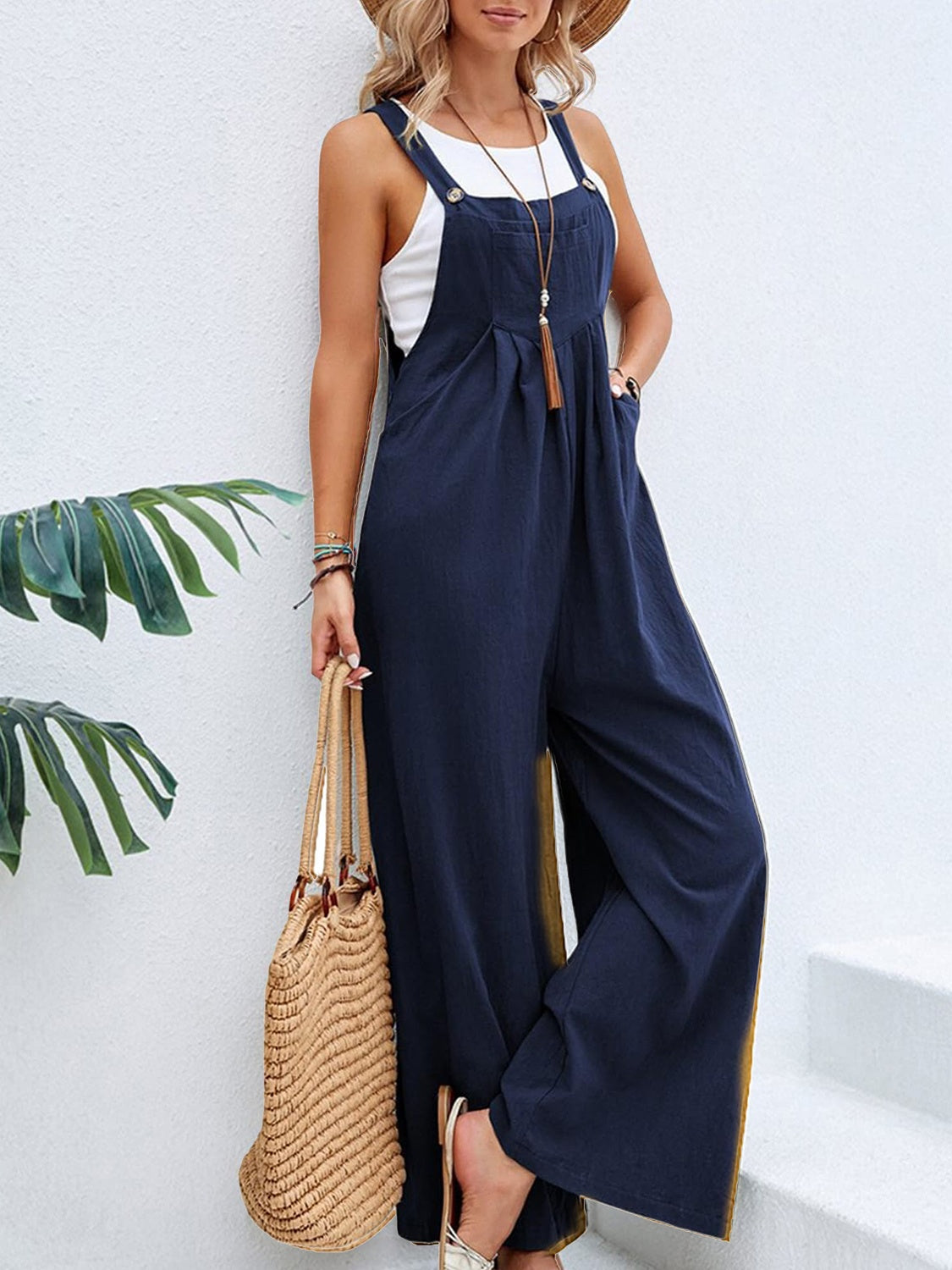 Full Size Square Neck Wide Strap Overalls - Stylish & Comfortable