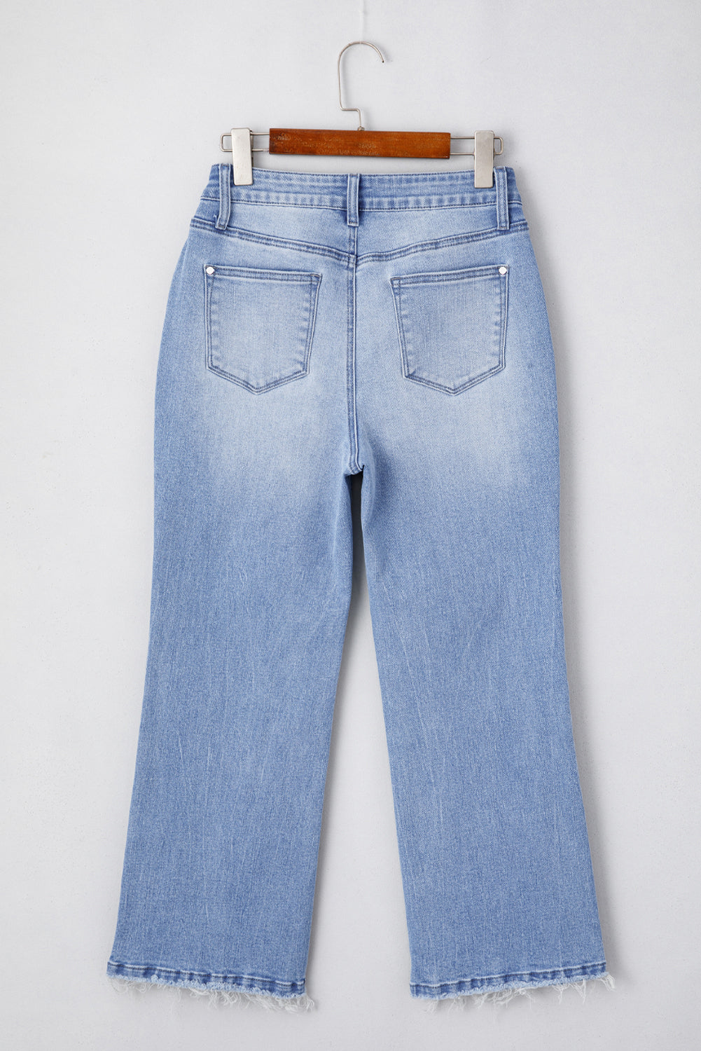 Beau Blue Mineral Wash Raw Hem High Waist Flared Jeans