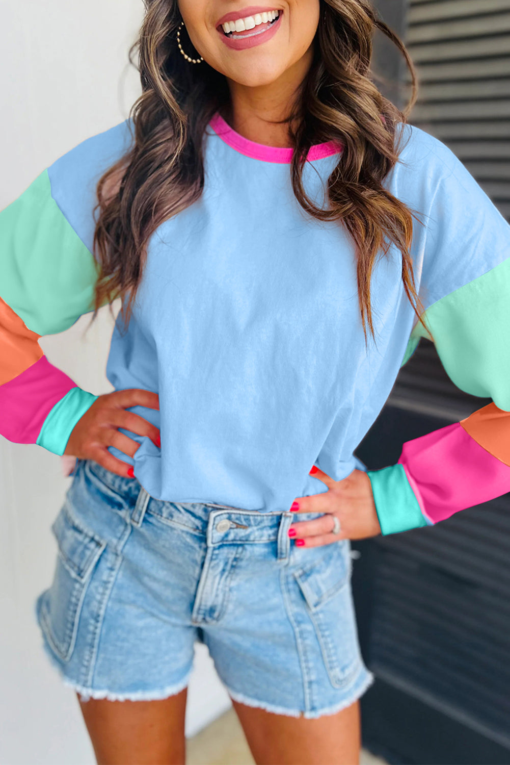 Navy Colorblock Oversized Long Sleeve Top