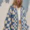 Double Take Full Size Open Front Checkered Drop Shoulder Cardigan