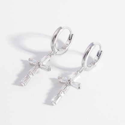 925 Sterling Silver Zircon Cross Earrings for Elegant Style