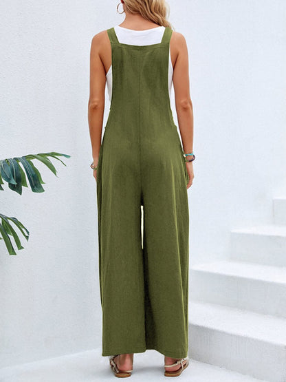 Full Size Square Neck Wide Strap Overalls - Stylish & Comfortable