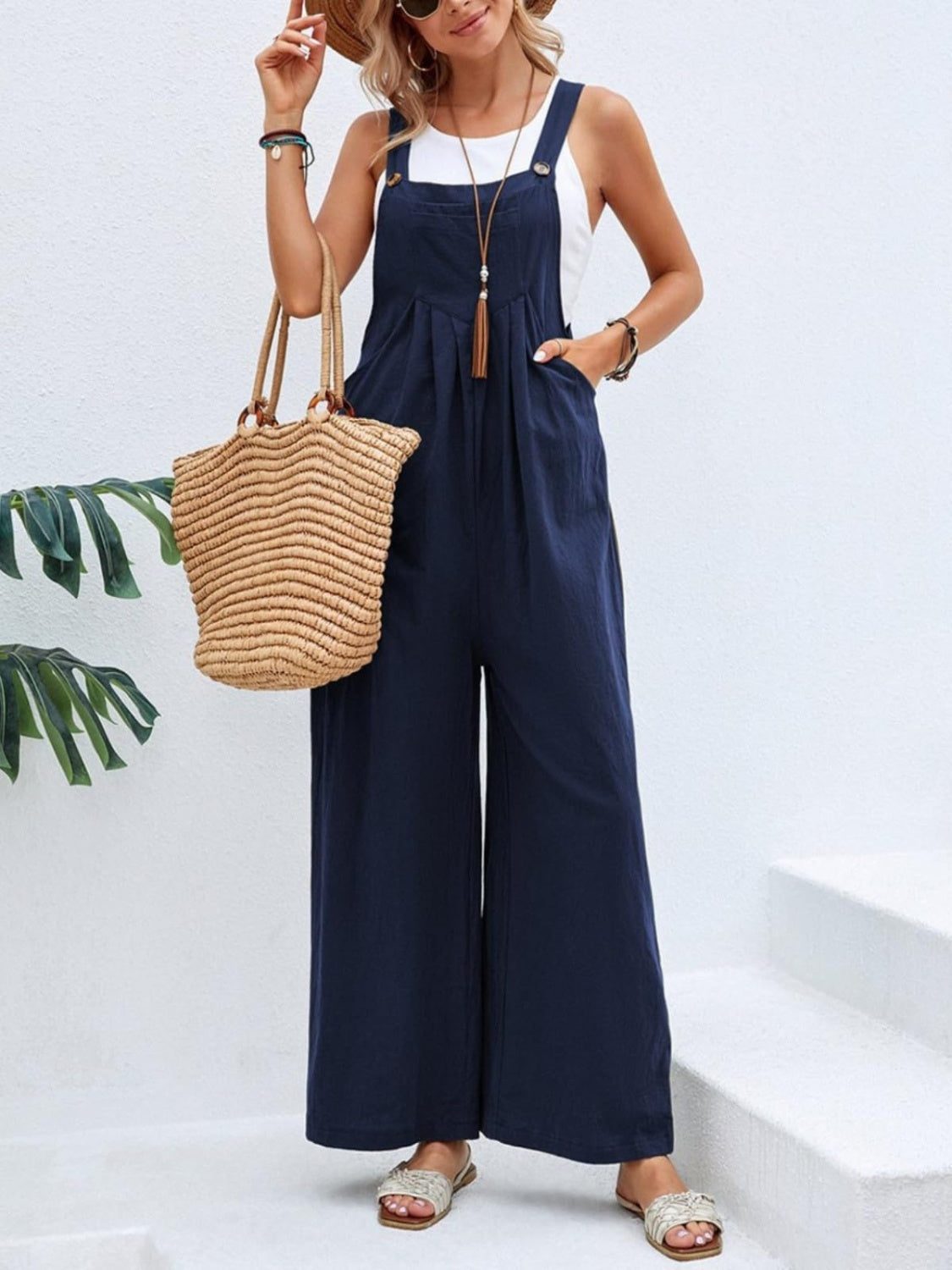 Full Size Square Neck Wide Strap Overalls - Stylish & Comfortable