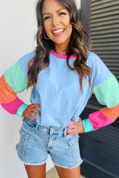 Navy Colorblock Oversized Long Sleeve Top