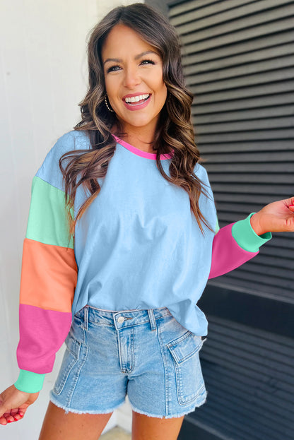 Navy Colorblock Oversized Long Sleeve Top