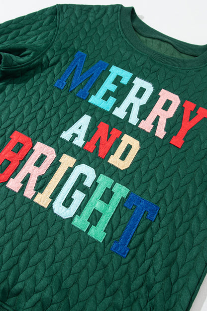 Blackish Green Merry And Bright Cable Knit Pullover Sweatshirt