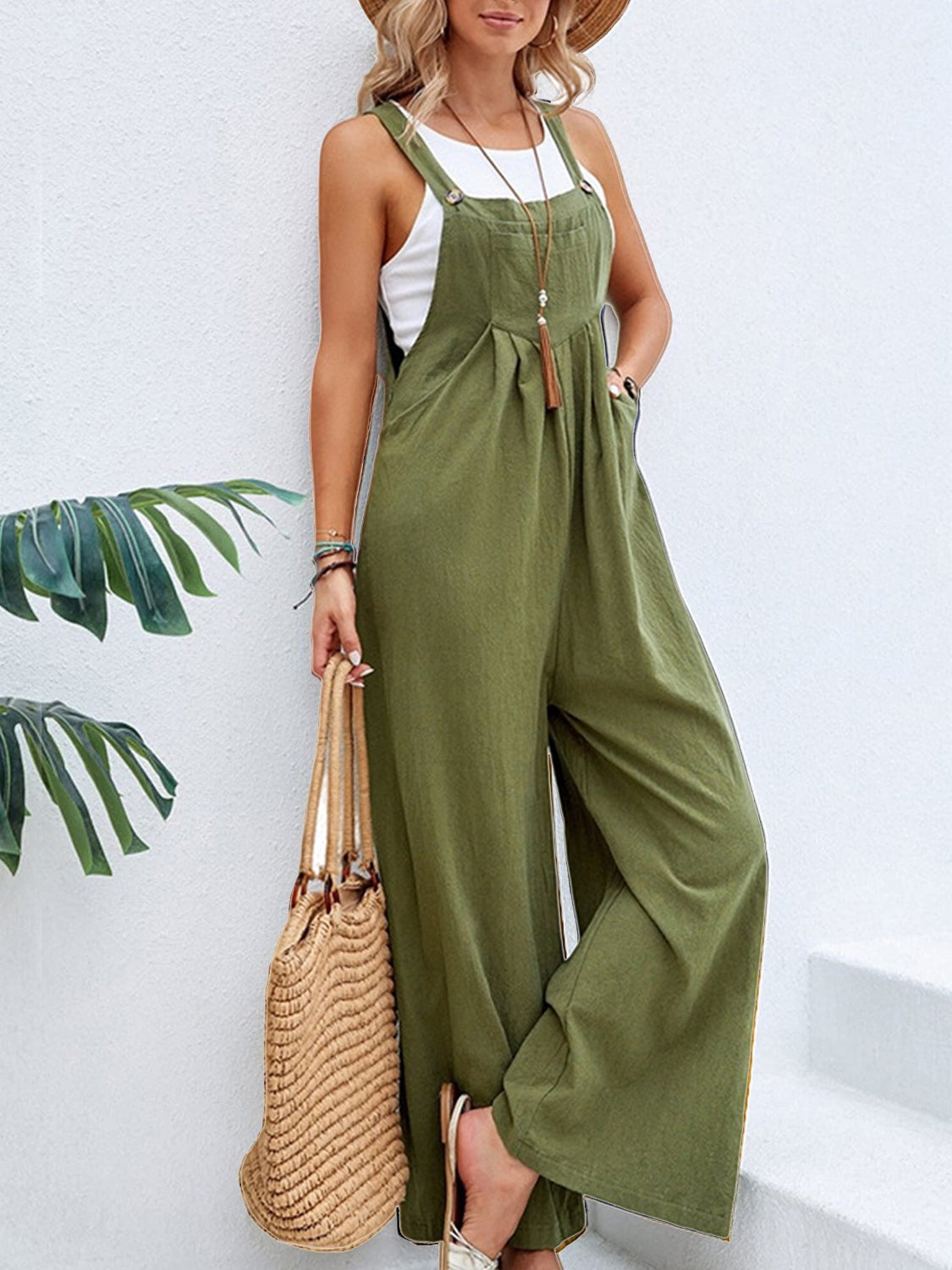 Full Size Square Neck Wide Strap Overalls - Stylish & Comfortable