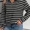 Textured Black Stripe Long Sleeve Quarter Zip Top