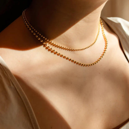 18K Gold-Plated Lobster Closure Bead Necklace - Elegant & Timeless Jewelry