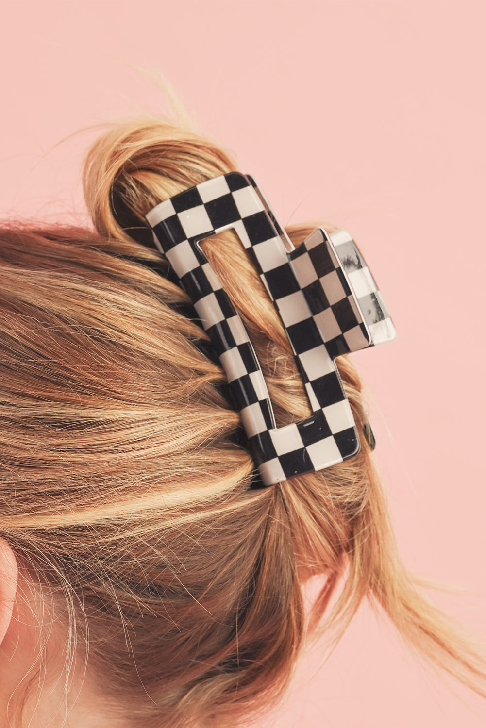 Black Checkered Print Hollow Out Hair Clip