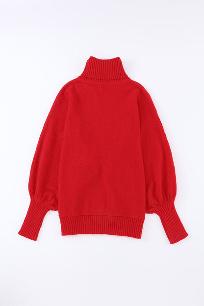 Festive Red Embroidered Turtleneck Sweater with Merry Letter Design