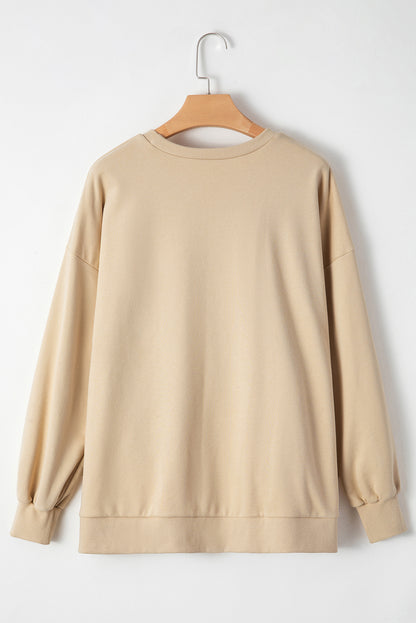 Parchment Solid O Neck High Low Hem Pullover Sweatshirt