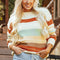 Color Block Striped Crew Neck Sweater with Drop-Shoulder Design