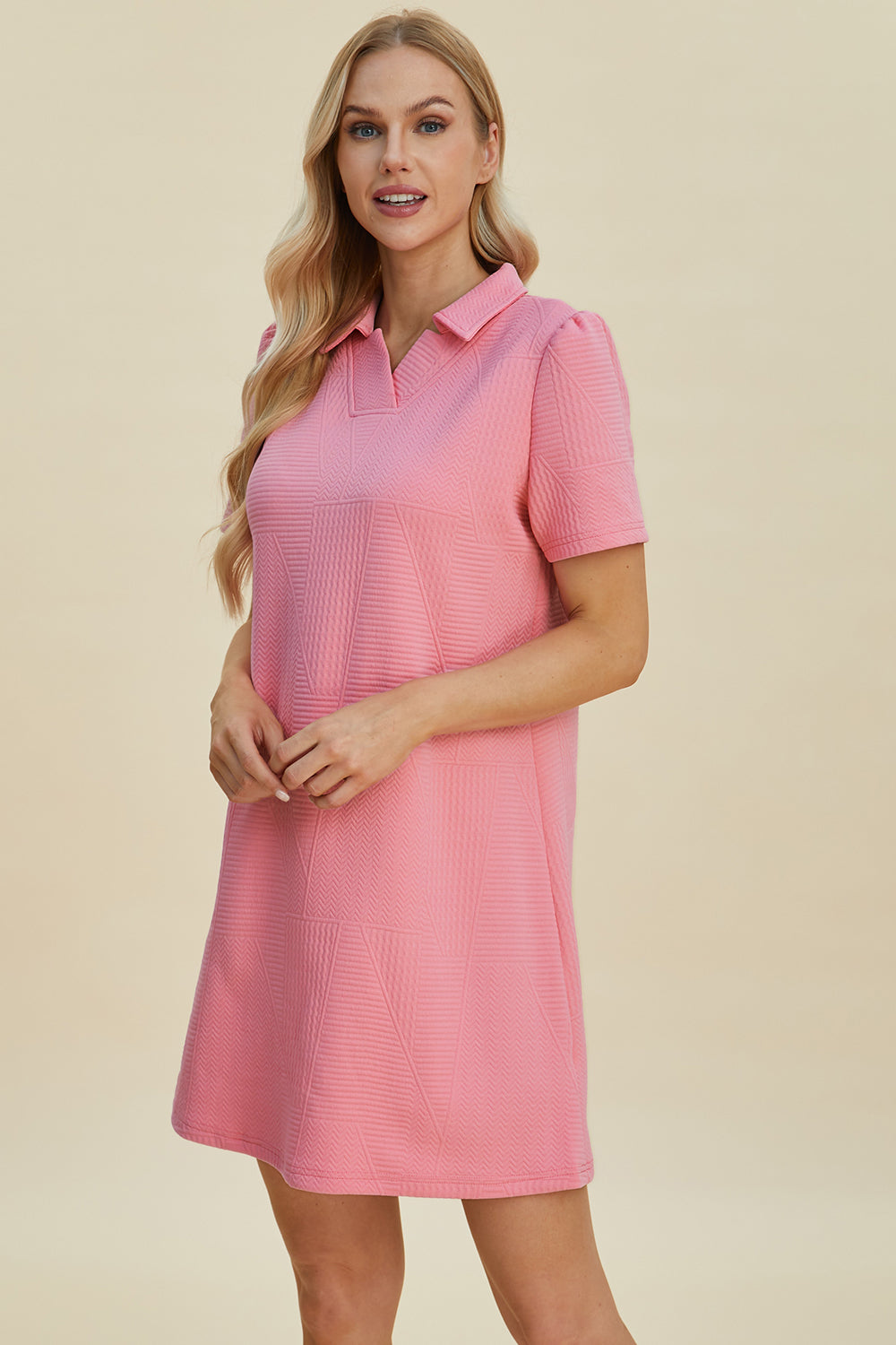 Double Take Full Size Texture Short Sleeve Dress