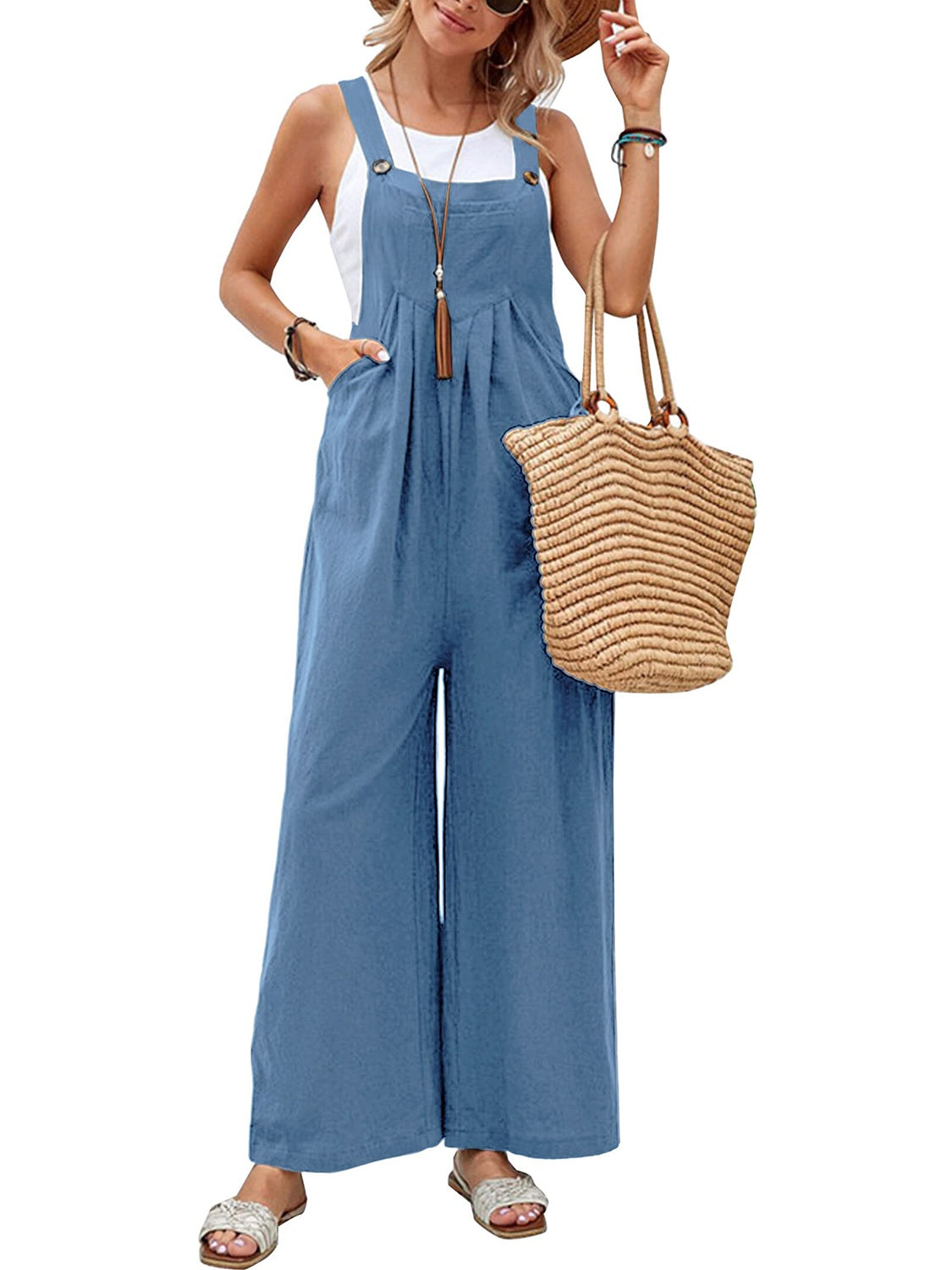 Full Size Square Neck Wide Strap Overalls - Stylish & Comfortable