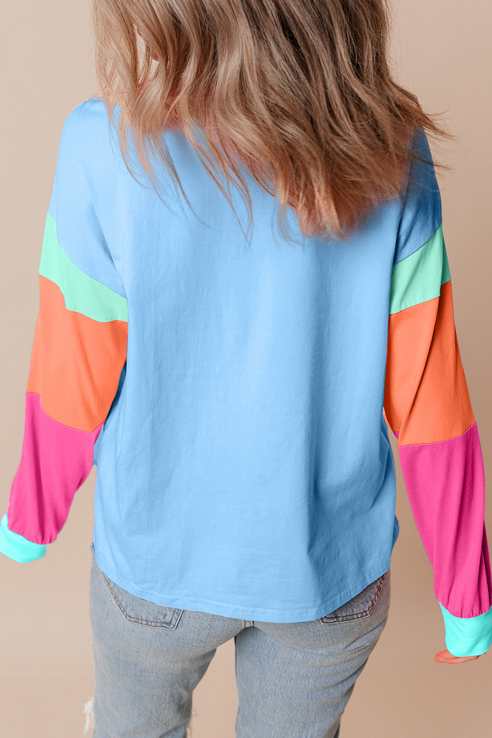 Navy Colorblock Oversized Long Sleeve Top