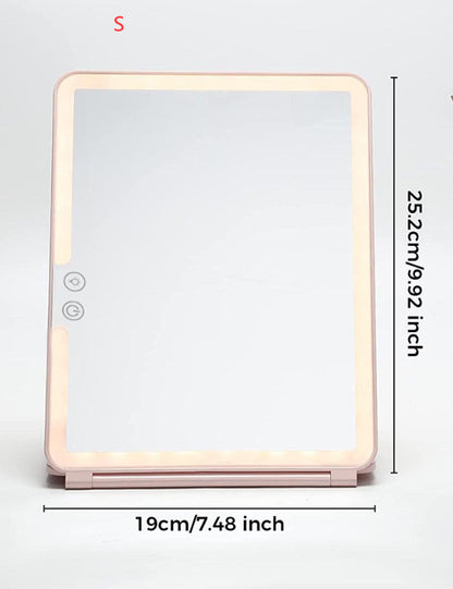 Large Cosmetic Mirror With Light Portable Make-up Rechargeable Folding Makeup