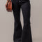 Black High Waist Button Front Flare Jeans