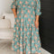 Green Plus Size Floral Print Square Neck Smocked Maxi Dress