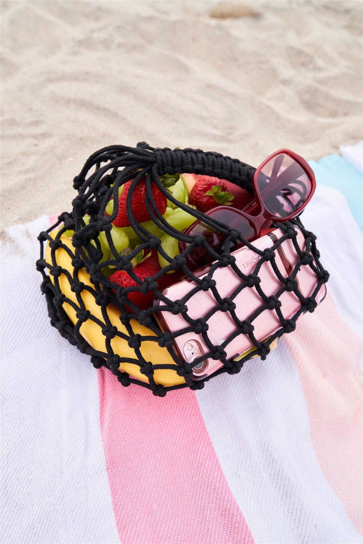 Black Net Crochet Mesh Beach Bag Handbag-1