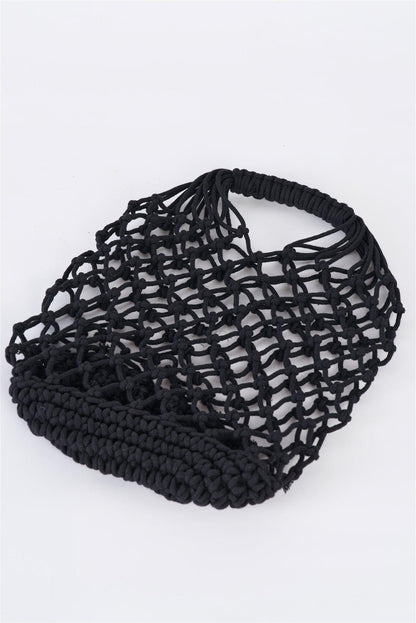 Black Net Crochet Mesh Beach Bag Handbag-0