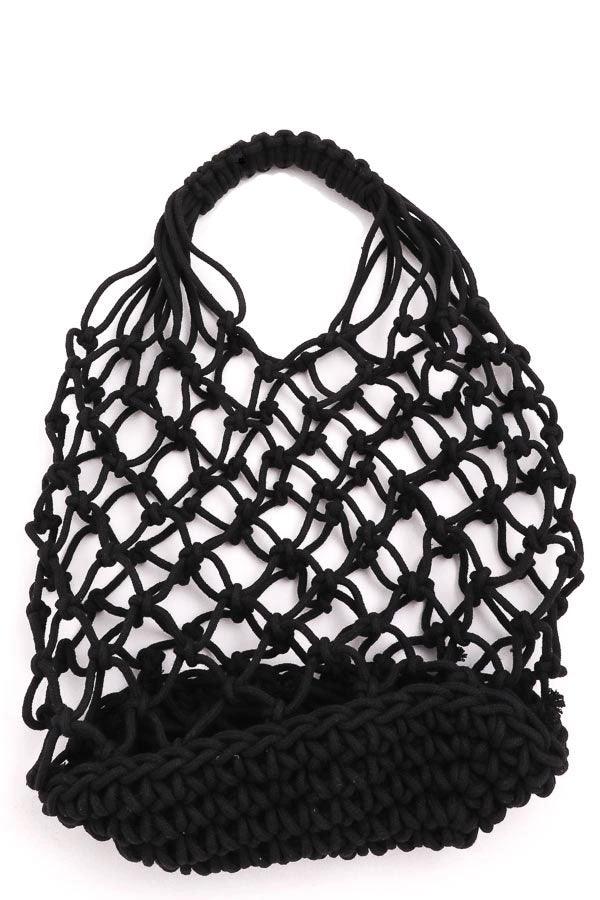 Black Net Crochet Mesh Beach Bag Handbag-2